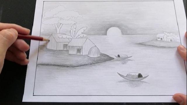 tranh ve phong canh nha gan nui Hướng dẫn vẽ tranh phong cảnh đẹp đơn giản bằng bút chì, màu Hướng dẫn vẽ tranh phong cảnh đẹp đơn giản bằng bút chì, màu