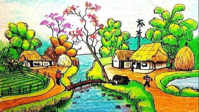 ve tranh de tai phong canh cay da dau lang Hướng dẫn vẽ tranh phong cảnh đẹp đơn giản bằng bút chì, màu Hướng dẫn vẽ tranh phong cảnh đẹp đơn giản bằng bút chì, màu