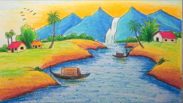 ve tranh phong canh 9 Hướng dẫn vẽ tranh phong cảnh đẹp đơn giản bằng bút chì, màu Hướng dẫn vẽ tranh phong cảnh đẹp đơn giản bằng bút chì, màu