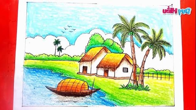 Ve tranh phong canh que huong dep Hướng dẫn vẽ tranh phong cảnh đẹp đơn giản bằng bút chì, màu Hướng dẫn vẽ tranh phong cảnh đẹp đơn giản bằng bút chì, màu