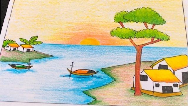 Ve tranh phong canh tuyet dep bang son dau Hướng dẫn vẽ tranh phong cảnh đẹp đơn giản bằng bút chì, màu Hướng dẫn vẽ tranh phong cảnh đẹp đơn giản bằng bút chì, màu