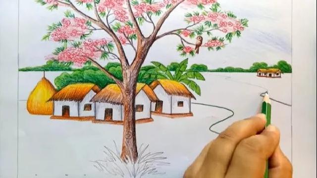 ve tranh phong canh 7 Hướng dẫn vẽ tranh phong cảnh đẹp đơn giản bằng bút chì, màu Hướng dẫn vẽ tranh phong cảnh đẹp đơn giản bằng bút chì, màu