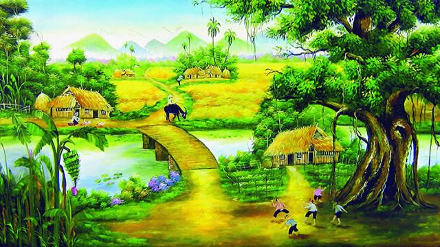 Tranh phong cảnh làng quê Việt Nam đẹp bình dị: mã in TH-86-copy