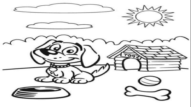 Mẫu tranh tô màu hình ngôi nhà chú Cún trong phim hoạt hình dành cho bé